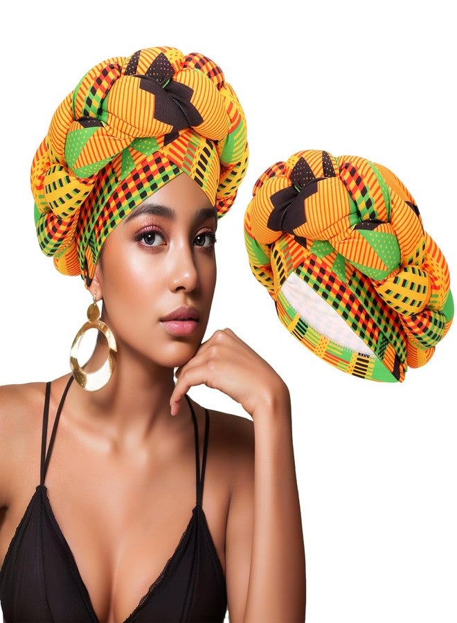 XEPST African Turban Head Wraps Big Braid Cross Turban Hat for Women, Printed Head Wrap Pre-Tied Stretchy Soft Fashion Headwear for Women, Yellow - Image 1